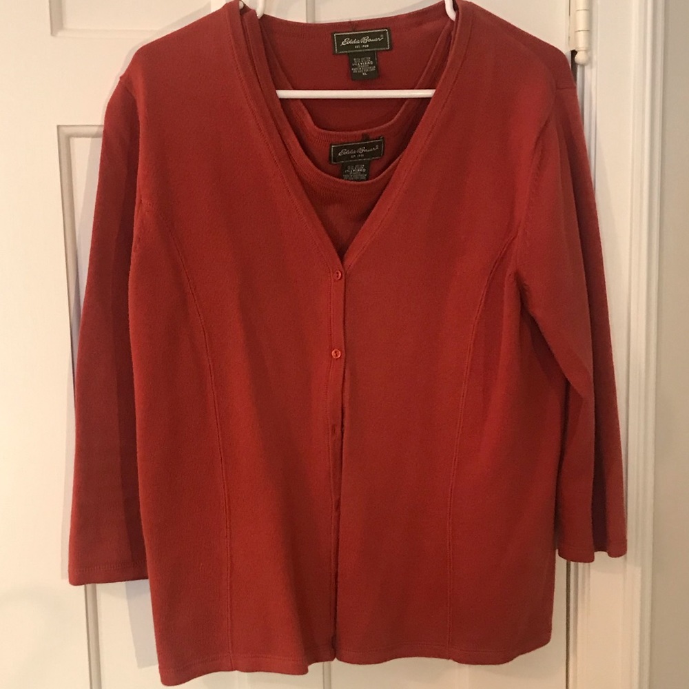 Orange sweater set.